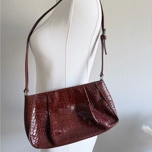 Etienne Aigner Women's Croc-Embossed Shoulder Bag in Deep Brown